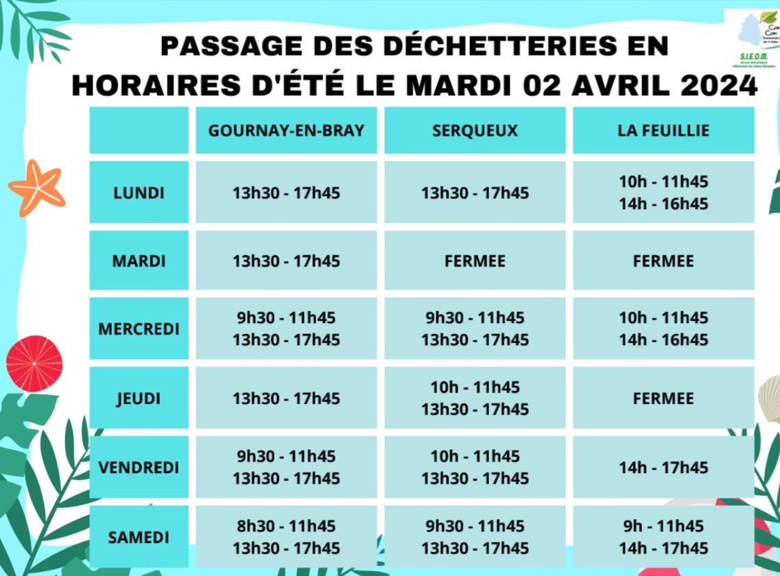 Horaires ete 2024 dechetterie