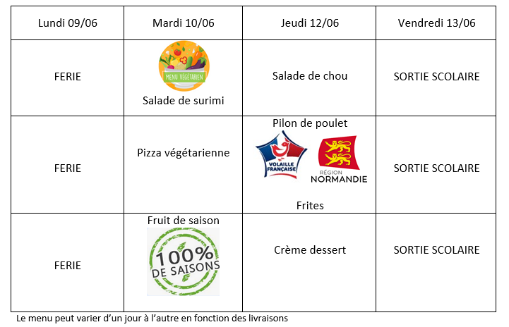 Menu du 09 06 25 au 13 06 25