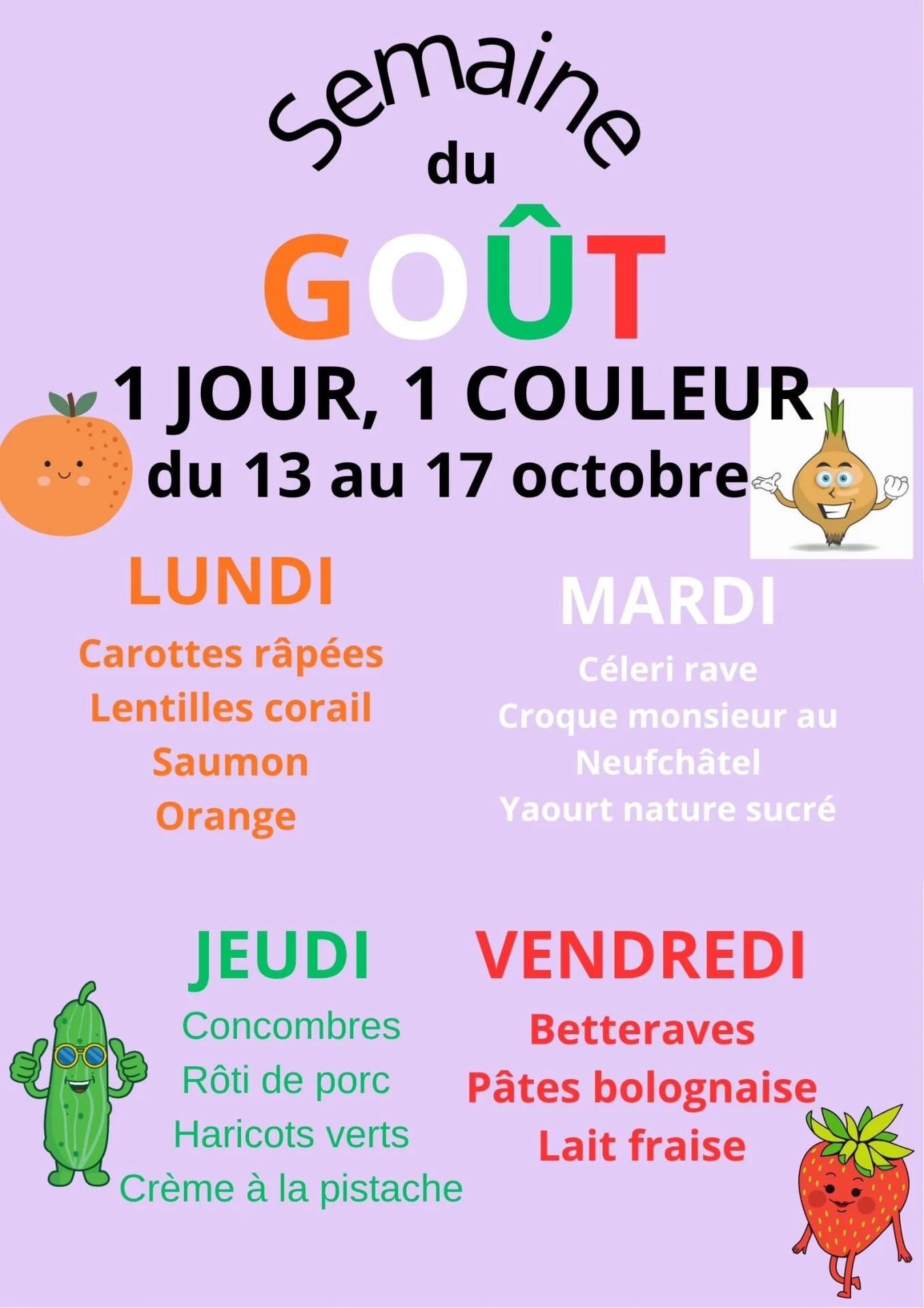 Menu du 13 au 17 10 25