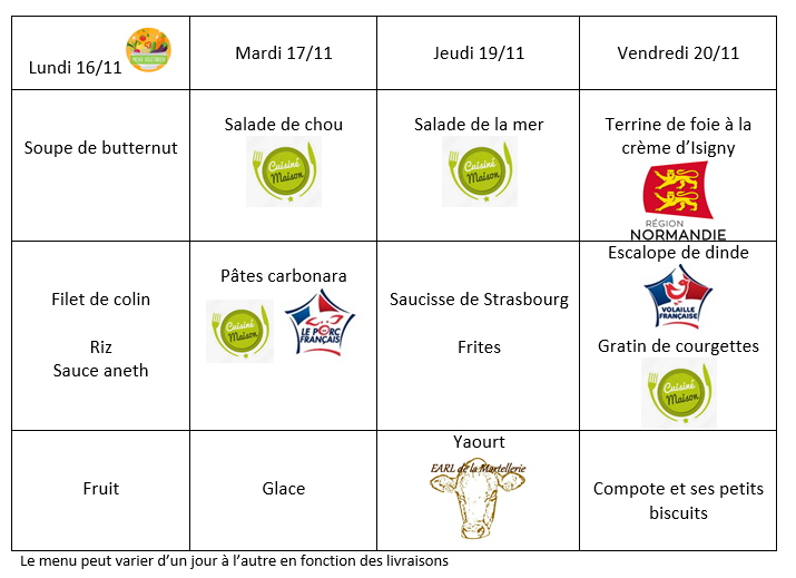 Menu du 16 au 20 11