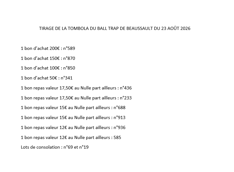Resultat tombola ball trap 2026